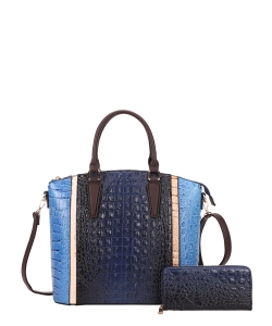 2in1 Alligator Croc Fashion Handbag with Wallet CY-7188W BLUE